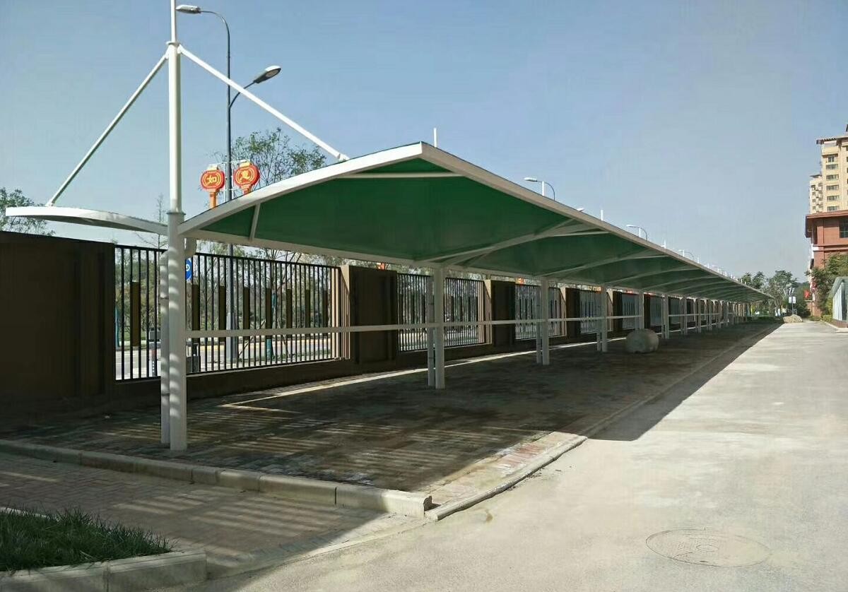 广州膜结构车棚雨棚价格，非机动车停车棚厂家